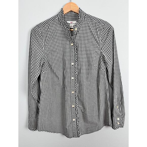 Vineyard Vines Women's XS Gingham Shirt Preppy Ruffle Trim Career Blouse Cotton - Picture 10 of 10